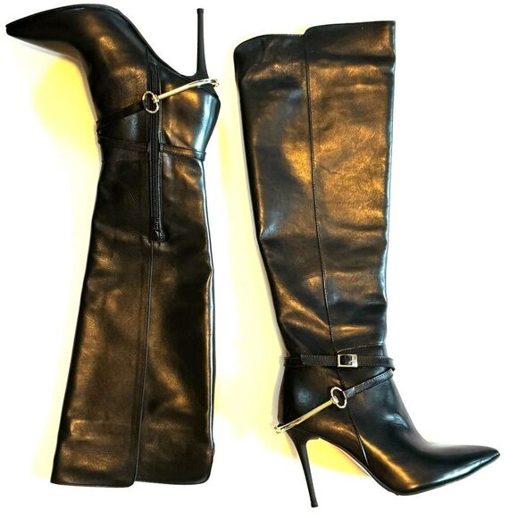 CHARLES DAVID Lomax Leather Riding Boots Made In Italy Leather Black - Picture 4 of 7